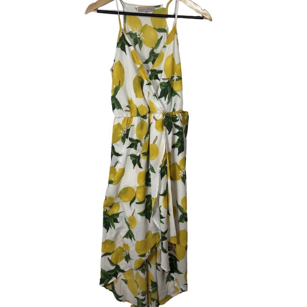 Dream of Me Lemon Print Wrap Maxi Dress White Yellow Size M